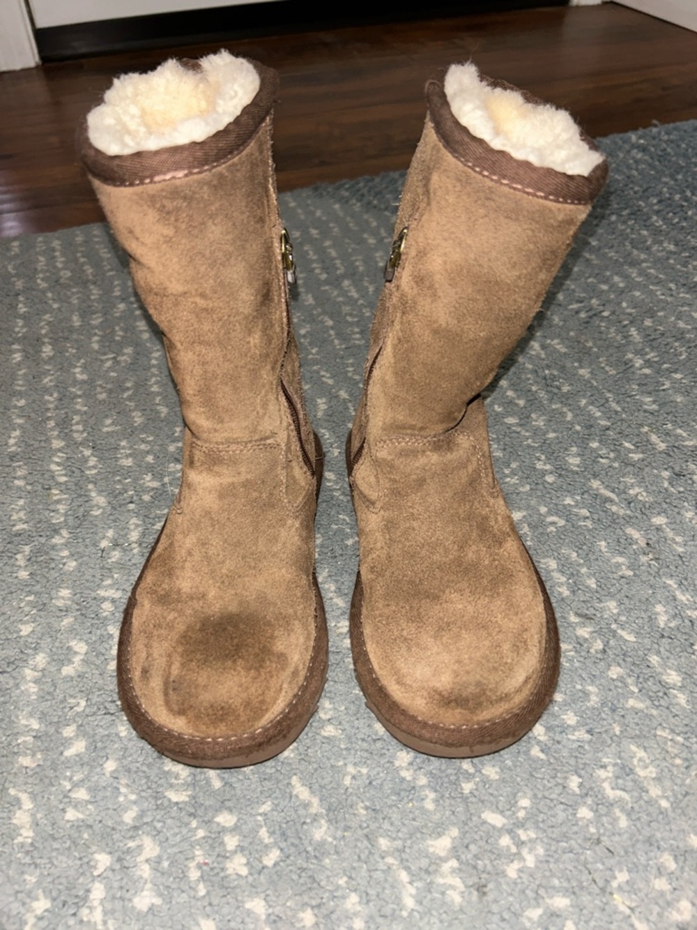 Kids calf height Mayfair style zip UGG boots in chestnut brown